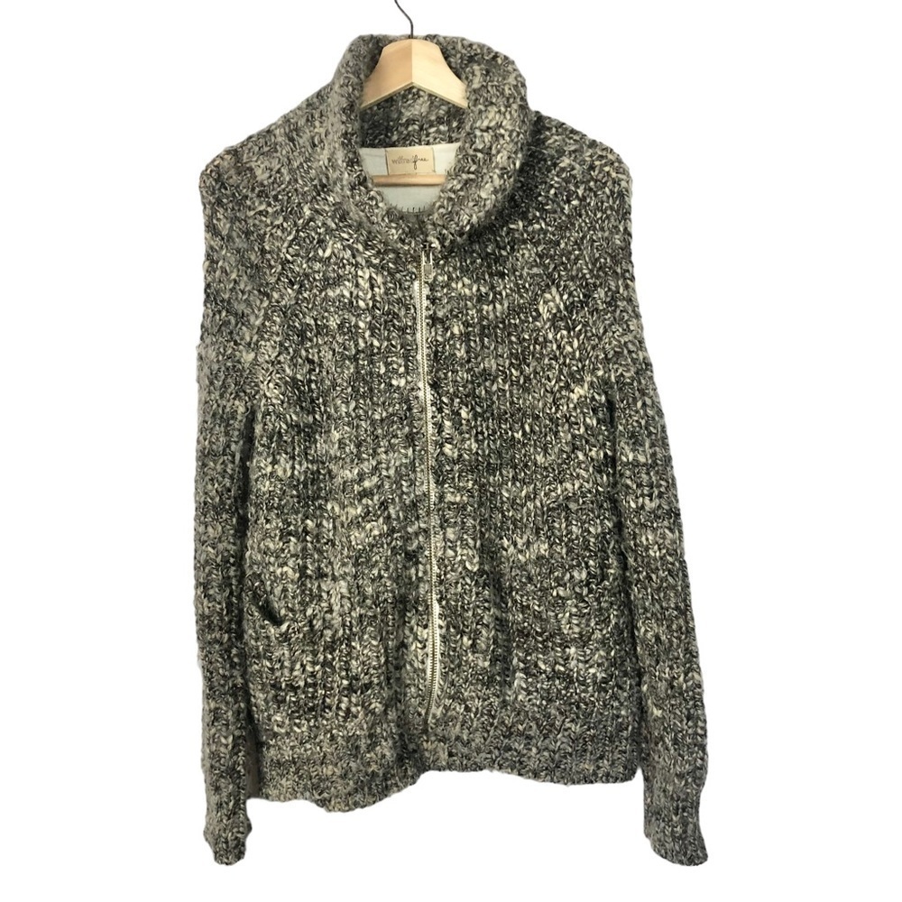 Aritzia Wilfred Free Gray & Black Wool Blend Full Zip Sweater XS